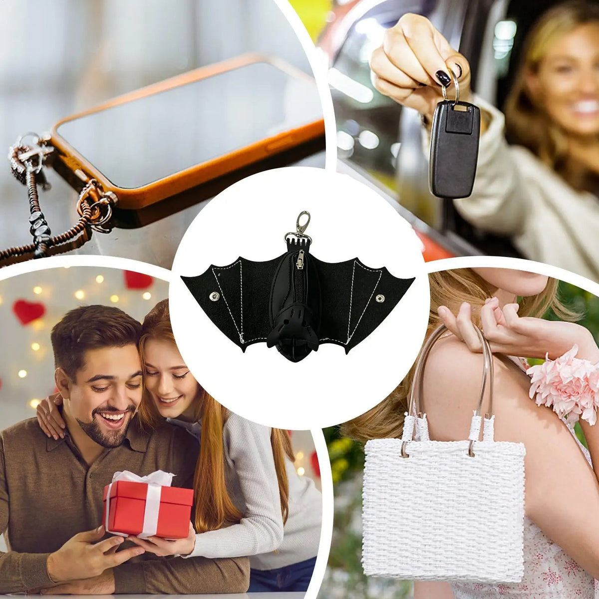Coin Purse PU Leather Bat Gothic Bag Keychain Change Purse with Foldable Wings for Shopping Travel Work School Events Outdoor Good Vibrations