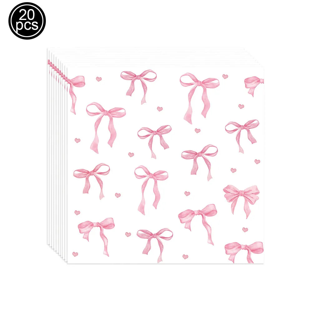 Pink Banner Happy Birthday Bow Balloon Straw Disposable Paper Plate Napkin Cup Tableware Princess Girl Birthday Party Supplies Good Vibrations