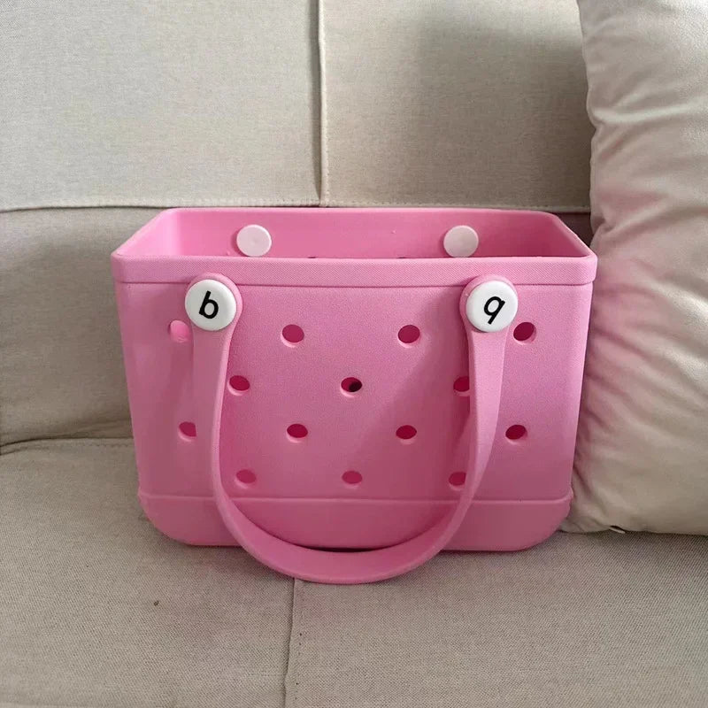 EVA Waterproof Summer Storage Basket Mini Kid Beach Bogg Bag Women Shopping Bag Picnic Rubber Jelly Tote Bogg Bag Kid Purses Good Vibrations
