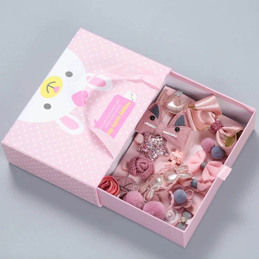 18 Pieces Baby Hair Accessories Princess Headdress Pink Girls Headband Children Barrettes Headband Gift Set Box Good Vibrations