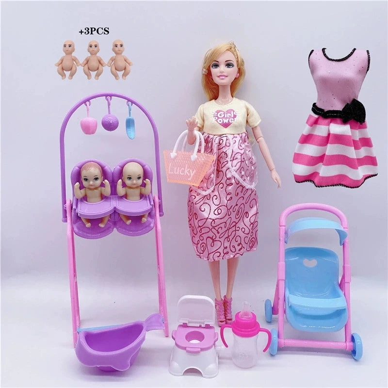Cute DollHouse Family Doll set Stroller Accessories For 11.5'' Pregnant Dolls with Baby Doll Birthday Christmas Gift Kid Toys Good Vibrations