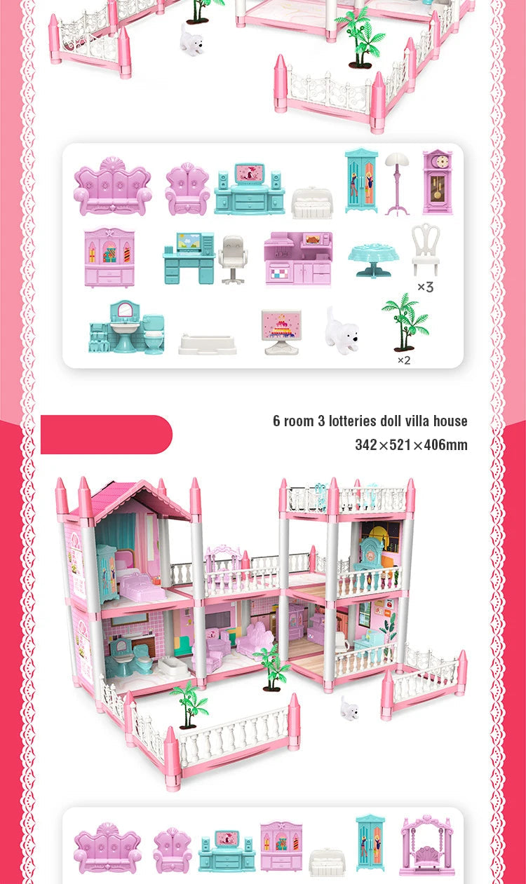 DIY Assemble Villa Model Toy House Cartoon Dools Role-Playing Set Fun Puzzle Doll House Household House Playing Toys Good Vibrations