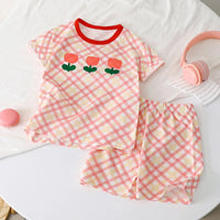 Girls Cute Pink Sets Fashion Tops Summer Clothing Loose Tees+shorts Kids Short Sleeve Shorts Outfits Cartoon Tshirt Casual Good Vibrations