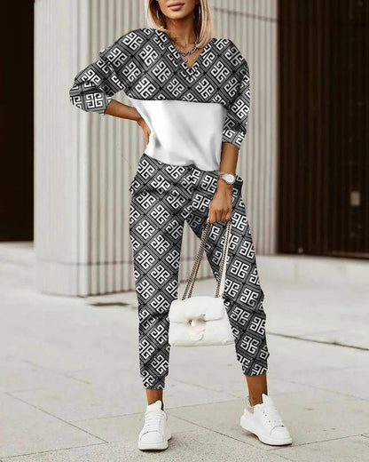 Two Piece Set For Women Print Long Pant Sets 2 Piece Sets Women Outfit Spring Autumn Long Sleeve Fashion Elegant Office Sets Good Vibrations