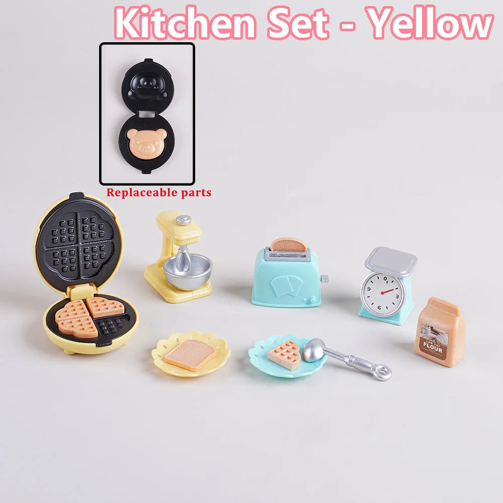 1/12 Dollhouse DIY Bear Biscuits Miniature Furniture Toaster Oven Mixer Electronic Scale Model Set Kitchen Toy For Girl Gift Good Vibrations