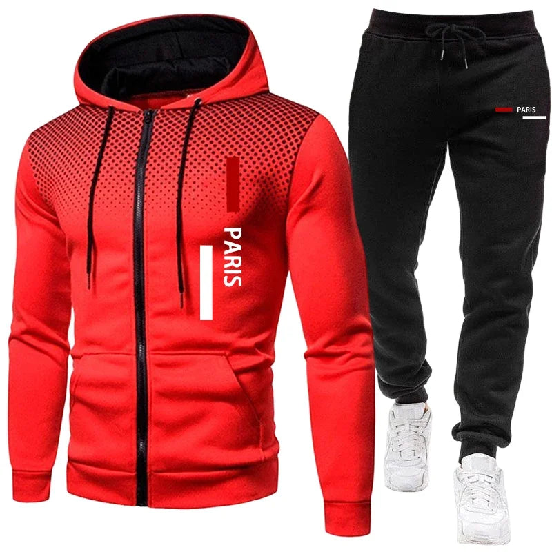 Men's Sportswear Hooded Sweatshirt and Sweatpants Urban Casual Sporty Zipper Hoodie Jogging Suit Fall/winter Training Outfits Good Vibrations