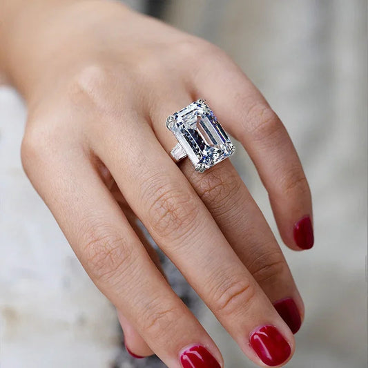New Simple Shiny Big Rectangle Zircon Women Rings White/Pink Stones Available Bridal Wedding  Top Quality Noble Lady Good Vibrations