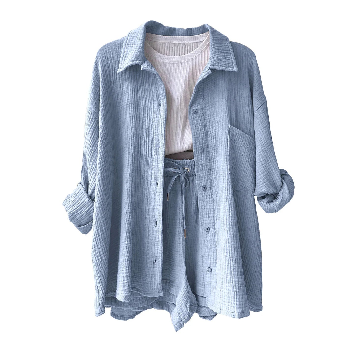 Women Summer Outfit Muslin Blouse Coat 2 Piece Clothing Women's Elegant Beach Holiday Women Set Female Coat Loose Suit Good Vibrations