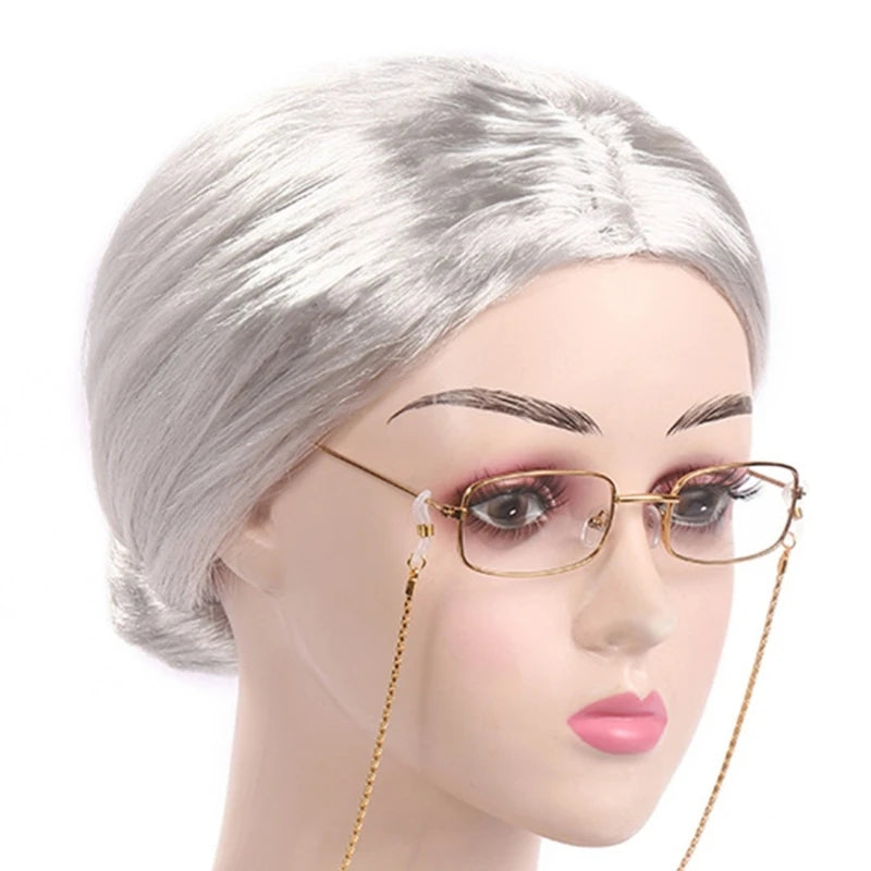 Kids Old Lady Wigs Short Gray Wigs Natural Lookings Halloween Cosplays Party Wigs Granny Costume Grandma Wigs for Girls Good Vibrations