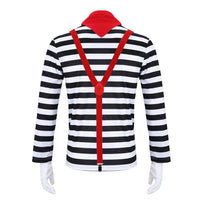 Men's French Mime Artist Costume Tops Cosplay Clown Halloween Party Outfits Fancy Dress Good Vibrations