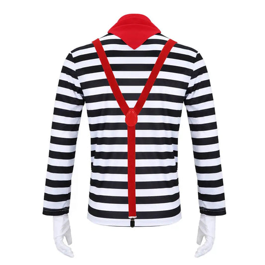 Men's French Mime Artist Costume Tops Cosplay Clown Halloween Party Outfits Fancy Dress Good Vibrations
