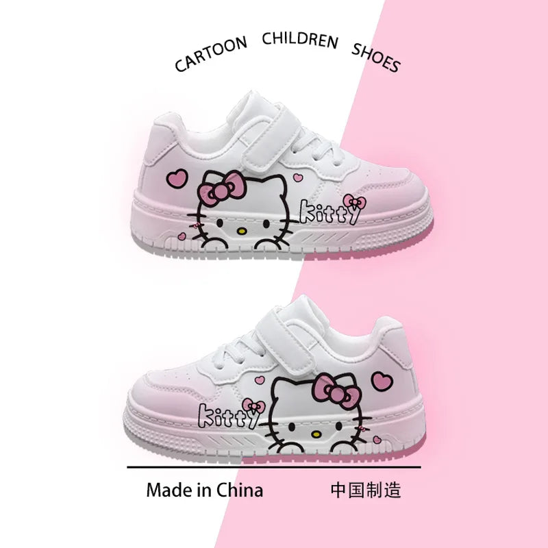 2025 New Hello Kitty Girls Low Top White Sneakers Cute Cartoon Casual Shoes Fashion Canvas Shoes For School Kids Wholesale Good Vibrations