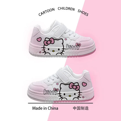 2025 New Hello Kitty Girls Low Top White Sneakers Cute Cartoon Casual Shoes Fashion Canvas Shoes For School Kids Wholesale Good Vibrations
