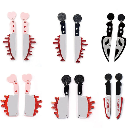 Halloween Bloody Knife Earrings Vintage Drop Earrings Inspired by Scream Movie Laser Cut Acrylic Jewelry for Gift Good Vibrations