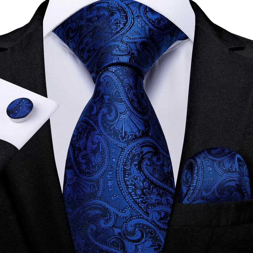 Hi-Tie Blue Business Solid 100% Silk Men's Tie NeckTie 8.5cm Ties for Men Formal Luxury Wedding High Quality Gravata Good Vibrations