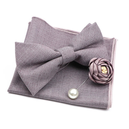 Mens Wedding Bowtie Brooch Set Romantic Solid Color Bamboo Fiber Bowknot Flower Lapel Pin Blue Pink Cravat Suit Shirt Accessory Good Vibrations