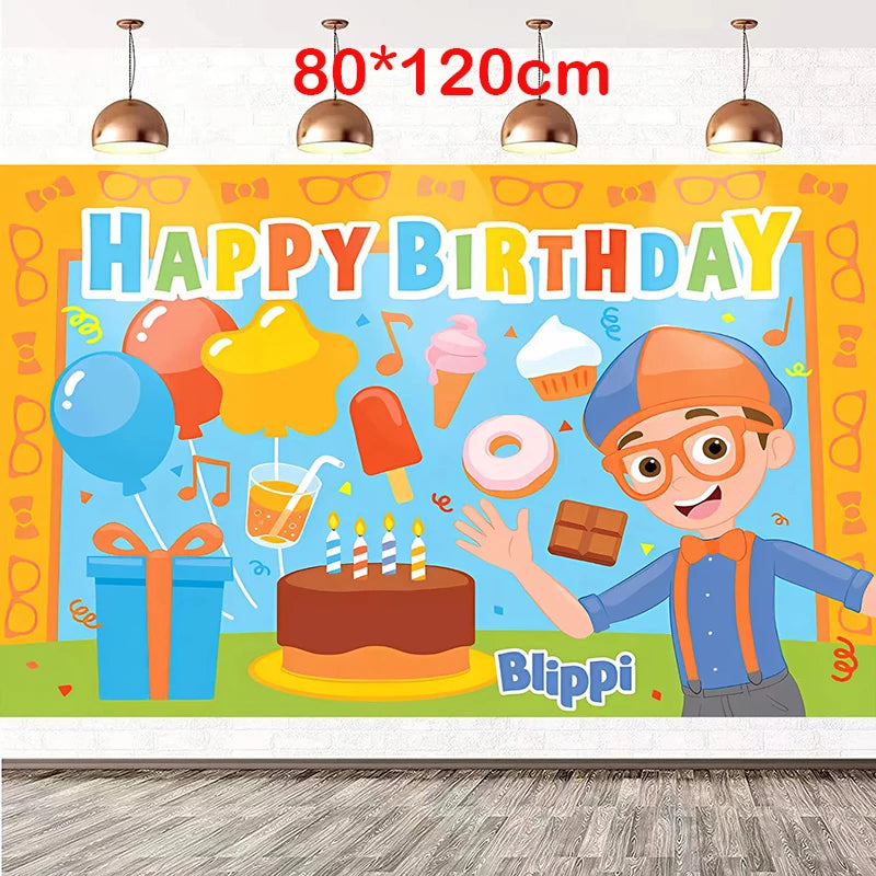 New Blippiing Birthday Party Decoration Foil Balloon Backdrop Banner Cake Topper Baby Birthday Party Supplies Good Vibrations