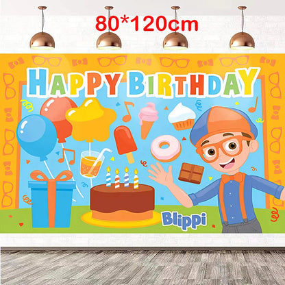 New Blippiing Birthday Party Decoration Foil Balloon Backdrop Banner Cake Topper Baby Birthday Party Supplies Good Vibrations