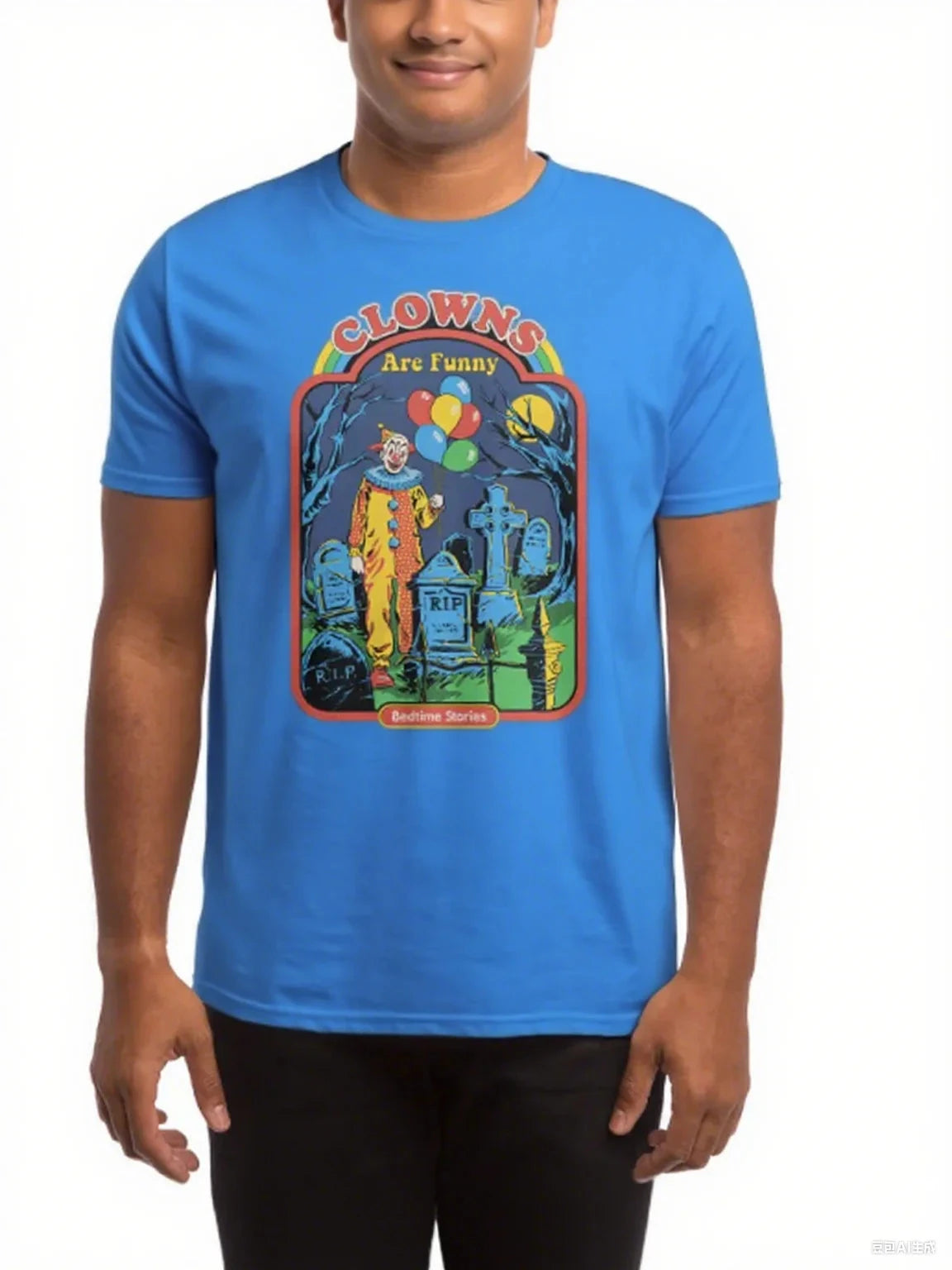 Creepy Graveyard Cotton Crew Neck T-Shirt Boasting A Vivid Depiction Graveyard with Balloons Good Vibrations