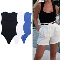 MUJER 2025 Black Woman Body Square Neck Sleeveless Bodysuit Women Blue White Sexy Tight Bodysuit Lingerie Bodycon Summer Tops Good Vibrations