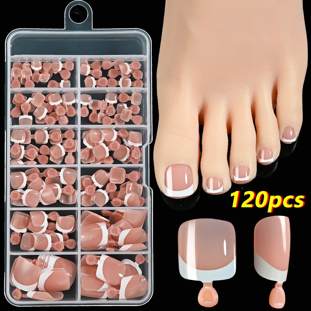 120Pcs French Short Square Artificial Press On Toenails Nude Pink Full Cover False Toe Nails Fake Toe Nail Extension For Women Good Vibrations