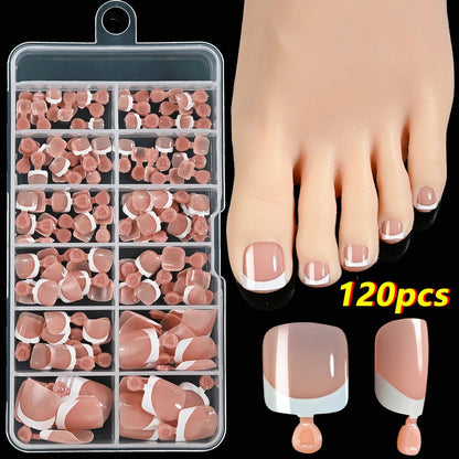 120Pcs French Short Square Artificial Press On Toenails Nude Pink Full Cover False Toe Nails Fake Toe Nail Extension For Women Good Vibrations