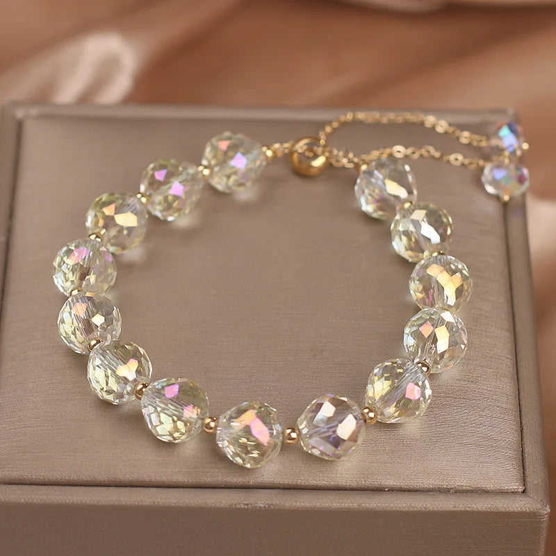 Crystal Woven Female Bracelet New Fashion Shiny Crystal Stone Beads Elasticity Rope Bracelets for Women Sweet Jewelry Good Vibrations