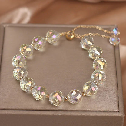 Crystal Woven Female Bracelet New Fashion Shiny Crystal Stone Beads Elasticity Rope Bracelets for Women Sweet Jewelry Good Vibrations
