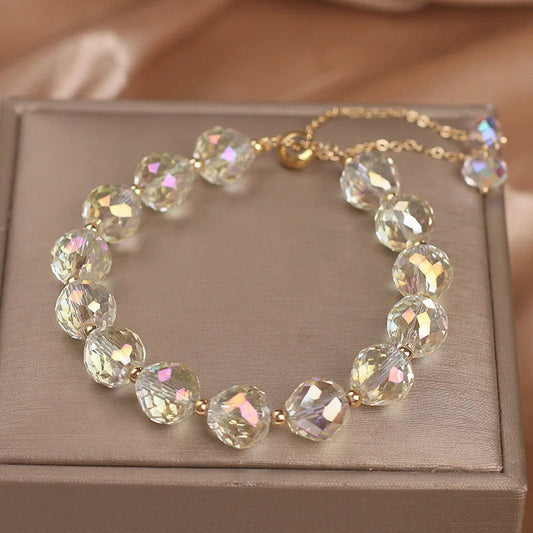 Crystal Woven Female Bracelet New Fashion Shiny Crystal Stone Beads Elasticity Rope Bracelets for Women Sweet Jewelry Good Vibrations