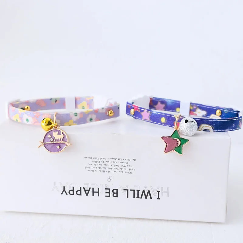for newborn Cat Collar Safety Breakaway Small Dog Tie Adjustable Neck Strap for Puppy Kittens Necklace star cats with bell Good Vibrations
