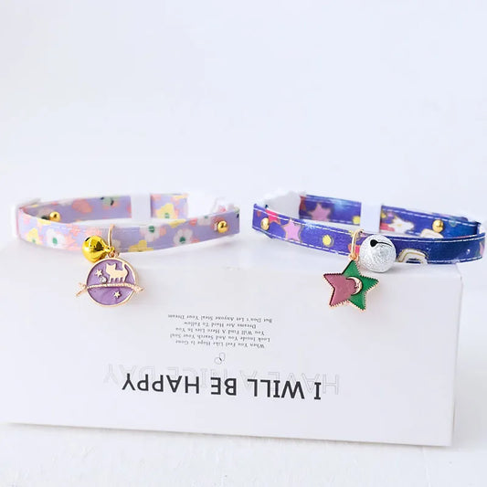 for newborn Cat Collar Safety Breakaway Small Dog Tie Adjustable Neck Strap for Puppy Kittens Necklace star cats with bell Good Vibrations