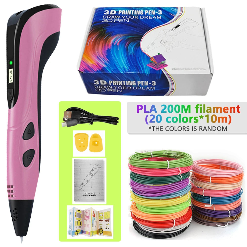 3d Pen for kids Creatived Toy DIY 3D Printing Pen Type-C Rechargeable 3D Pens Set with 200M PLA Filament for Children Gift Good Vibrations