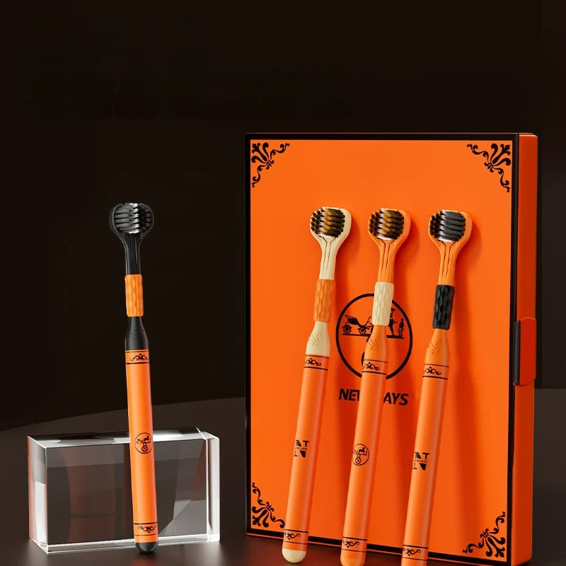 4 Gift Boxes of Three-Sided Toothbrushes in a Gift Box, Wrapped Soft-Bristled High-Efficiency Toothbrush, Deep Cleaning Cloth for Injury Gums, Special for Sensitive Gums, High-End Gift Boxes for Family Wear, a Must-Have Gift Good Vibrations