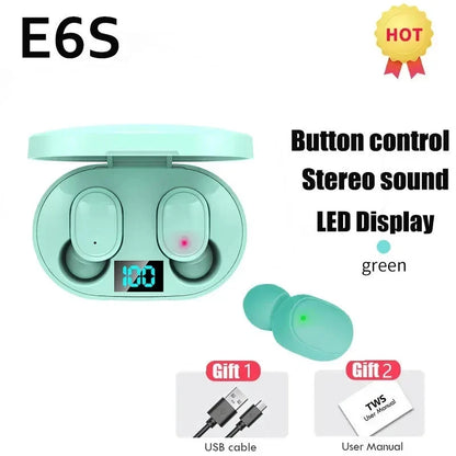 TWS E6S Fone Bluetooth Earphones Wireless Bluetooth Headset Noise Cancelling Headset with Mic Headphones for Xiaomi Huawei Oppo Good Vibrations