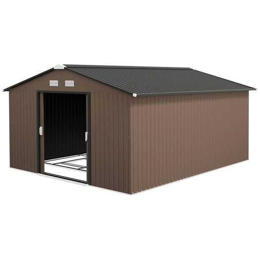 Metal Garden Shed Brown Storage Utility Double Locking Doors for Bike Yard Tools Good Vibrations