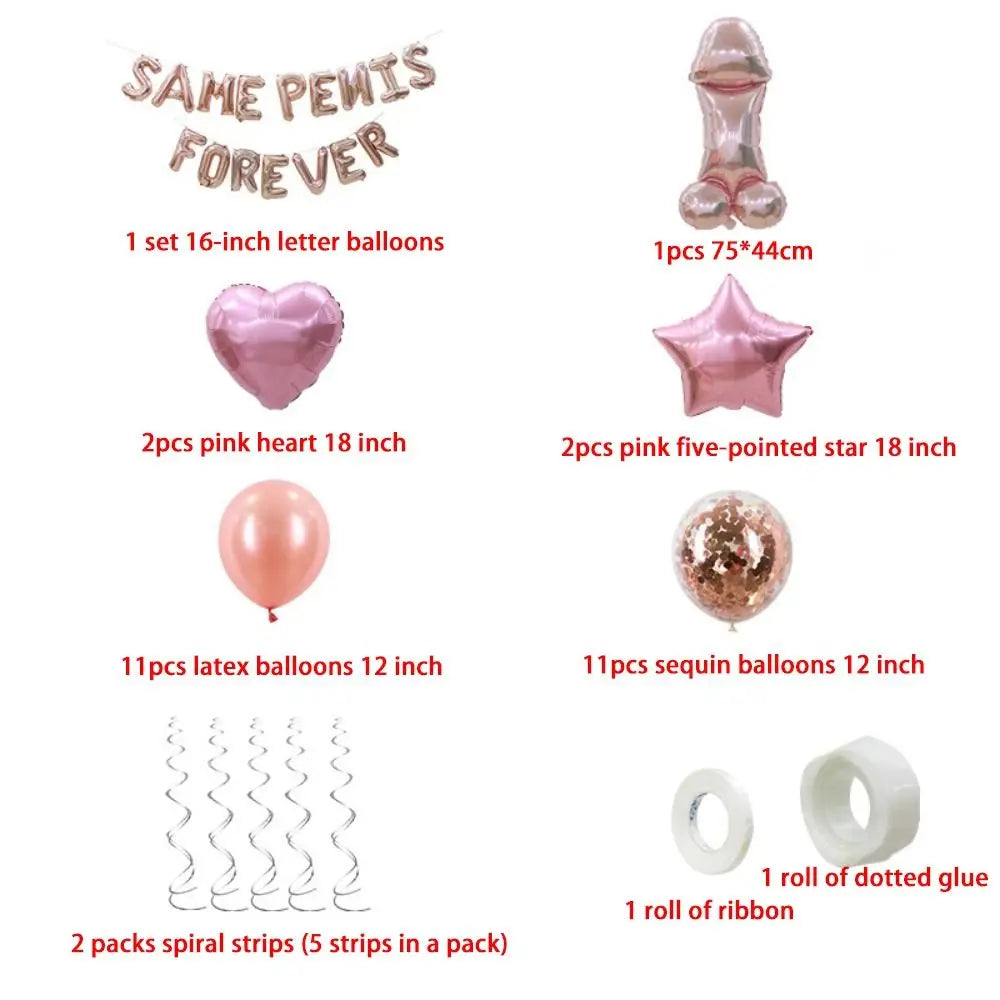 Bachelorette Party Decor, Same Penis Forever, Foil Balloon Set, Hen Party Accessories, Rose Gold, Confetti, 1Set Good Vibrations