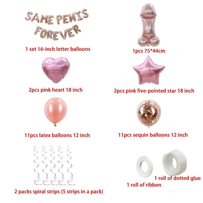 Bachelorette Party Decor, Same Penis Forever, Foil Balloon Set, Hen Party Accessories, Rose Gold, Confetti, 1Set Good Vibrations