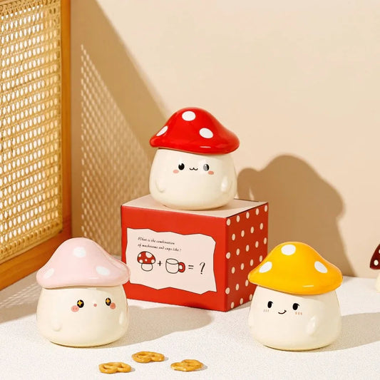 Mushroom Ceramic Mug with Lid Creative Couple's Cup Latte Mug Milk Cup Oat Cup Breakfast Cups Home Drinking Cups Tea Cups Good Vibrations
