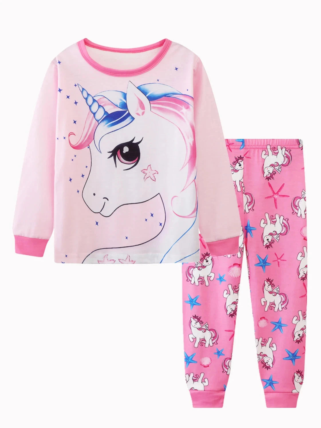 Girls Unicorn Cartoon Long Sleeve Pajamas Two Piece Set Good Vibrations