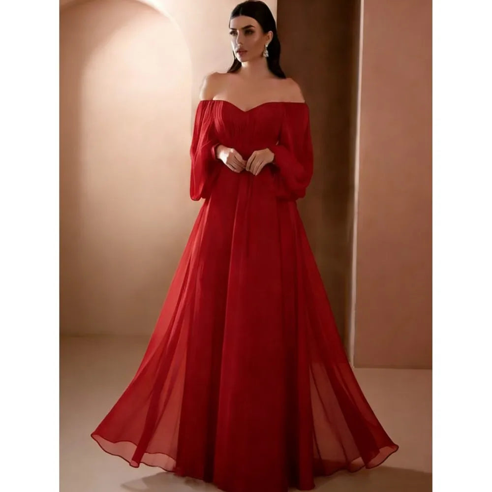 Dresses For Woman Elegant vestidos Solid Color Slim Robe Evening Dress Sexy One Line Neck Simple Style Long Sleeves Simple Style Good Vibrations
