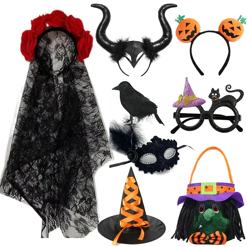 Halloween Children Party Necessary Baby Girls Red Wig Witch Vampire Cosplay Dress up Kids Girl Black Headband Accessories Gifts Good Vibrations