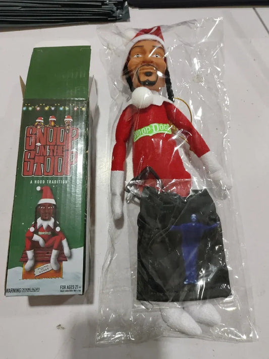 New Snoop Dogg Snoop on a Stoop Christmas Elf Doll 12” Plush Toys Shelf Decor Includes Elf Toy Tshirt Sunglasses and Necklace Good Vibrations