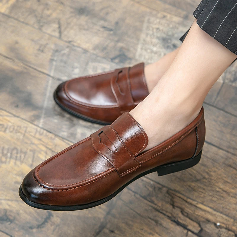 Men's Dress Shoes Trend Leather Formal Loafers Men Classic Casual Business Shoes For Men Party Social Leather Shoes Loafers Male Good Vibrations