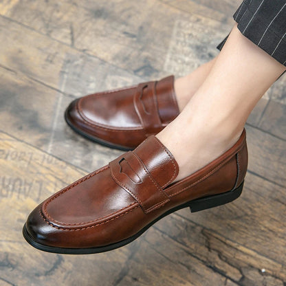 Men's Dress Shoes Trend Leather Formal Loafers Men Classic Casual Business Shoes For Men Party Social Leather Shoes Loafers Male Good Vibrations