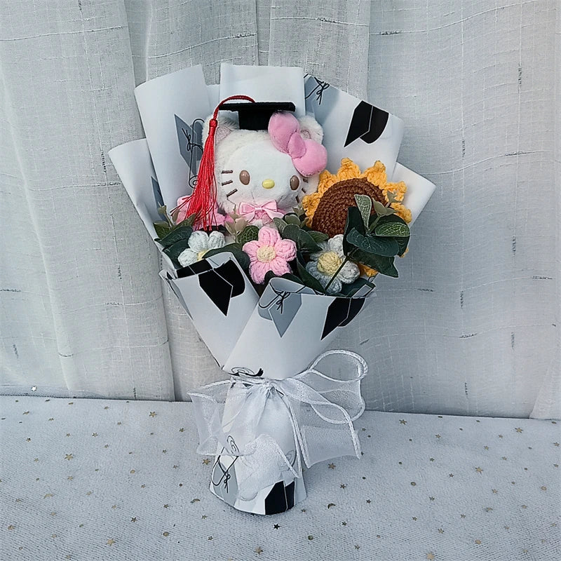 Graduation Gifts Sanrio Kuromi Hello Kitty With Crochet Sunflower Bouquet My Melody Cinnamoroll  Mother's Day Birthday Gifts Good Vibrations