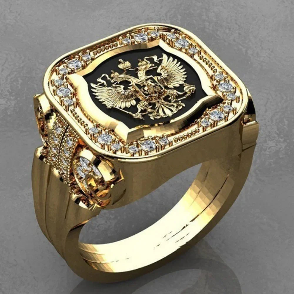 New Simple Retro Fashion Men's Jewelry Luxury Zirconia Stamp Ring Men's Badge Ring Punk Street Niche Trend Party Jewelry Gifts Good Vibrations