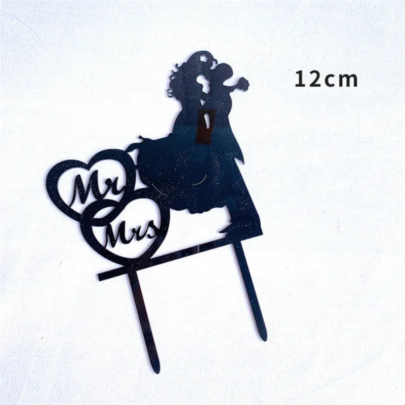 Mrs & Mrs Wedding Party Cake Topper Gold Black Ring Acrylic Wedding Cake Toppers Dessert Decoration Bride Groom Baking Supplies Good Vibrations