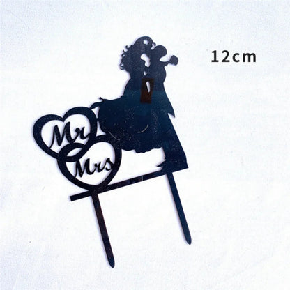 Mrs & Mrs Wedding Party Cake Topper Gold Black Ring Acrylic Wedding Cake Toppers Dessert Decoration Bride Groom Baking Supplies Good Vibrations