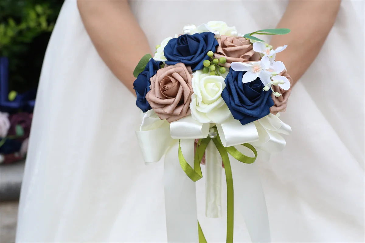 YeeNanee Wedding Gold Hoop Bouquet for Bridesmaids Floral Rose Eucalytpus Metal Ring Wreath Bridal Shower Ceremony Decoration Good Vibrations