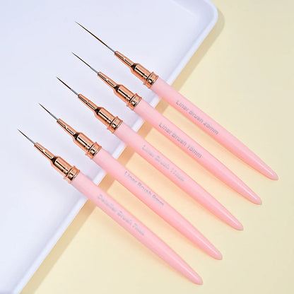 7/10/12/15/20m Pink French Nail Art Liner Painting Brush 5Pcs/set Ultra-thin Elongated Lines Nail Drawing Pen Brush DIY Manicure Good Vibrations